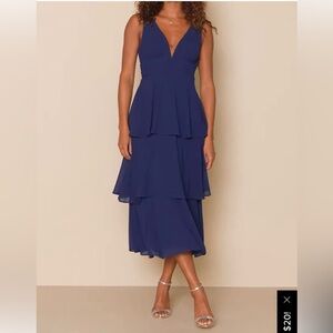 Celebration Time Navy Blue Sleeveless Tiered Midi Dress Lulus